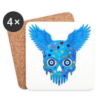 Skull with gems and wings t-shirt design. - Coasters (set of 4) - white - Front