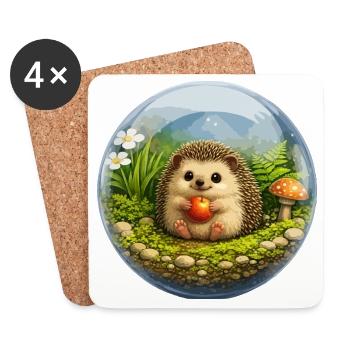 Hedgehog in Glass Ball with Forest Scene - Coasters (set of 4) - white - Front