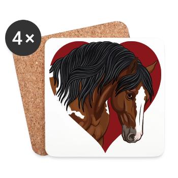 La tête d'un cheval pie et un coeur rouge - Dessous de verre (lot de 4) - blanc - Devant