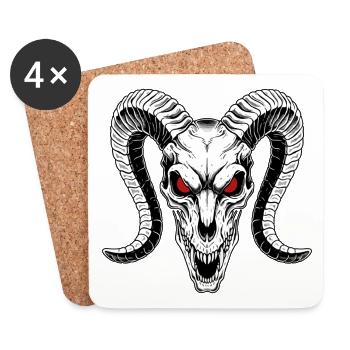 Demonic Ram Skull Red Eye Horns - Coasters (set of 4) - white - Front