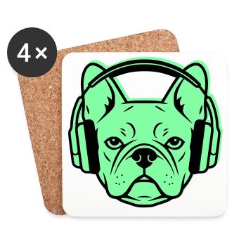 Frenchie DJ Headphones Music - Coasters (set of 4) - white - Front