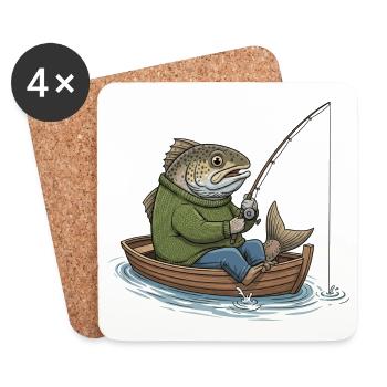 humour pêche Poisson Pêcheur - Dessous de verre (lot de 4) - blanc - Devant