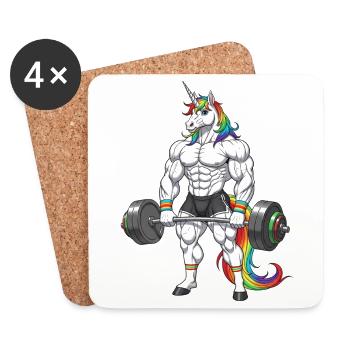 Licorne Musclée - Humour Gym Cadeau - Dessous de verre (lot de 4) - blanc - Devant