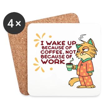 Funny cat coffee before work - Coasters (set of 4) - white - Front
