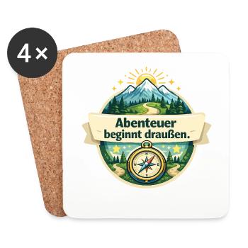 Abenteuer beginnt draußen – Naturkompass - Untersetzer (4er-Set) - Weiß - Vorne