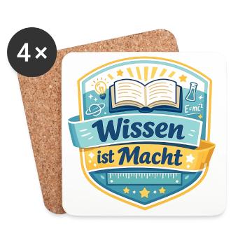 Wissen ist Macht Badge - Untersetzer (4er-Set) - Weiß - Vorne