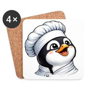 Fröhlicher Pinguin Koch Cartoon Küchenspaß Essen - Untersetzer (4er-Set) - Weiß - Vorne