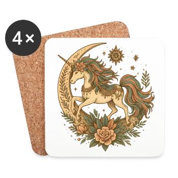 Moonlight Unicorn with Flower Wreath - Coasters (set of 4) - white - Front