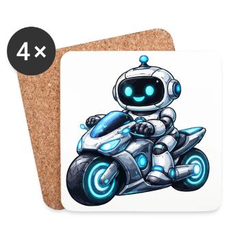 Roboter auf Motorrad - Untersetzer (4er-Set) - Weiß - Vorne