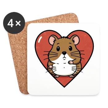 Conception de câlins de hamster au cœur - Dessous de verre (lot de 4) - blanc - Devant