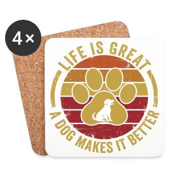 Dog Lover Life Is Great A Dog Makes It Better - Coasters (set of 4) - white - Front