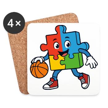 Colorful Puzzle Piece Dribbles Basketball - Coasters (set of 4) - white - Front