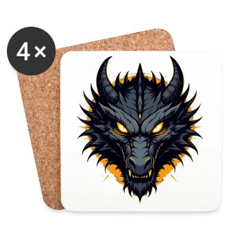 Schwarzer Drache Drachenkopf - Untersetzer (4er-Set) - Weiß - Vorne