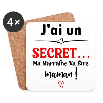 J’ai un secret ma marraine va être maman - Dessous de verre (lot de 4) - blanc - Devant