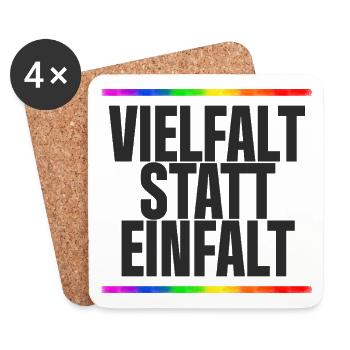 Vielfalt statt Einfalt – Regenbogen / Gay, CSD - Untersetzer (4er-Set) - Weiß - Vorne