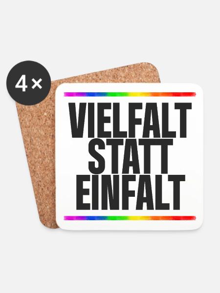 Vielfalt statt Einfalt – Regenbogen / Gay, CSD - Untersetzer (4er-Set) - Weiß
