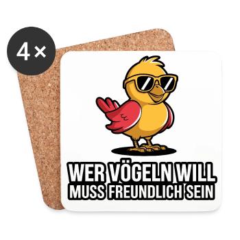  Wer Vögeln Will Muss Freundlich Sein Lustiger - Untersetzer (4er-Set) - Weiß - Vorne