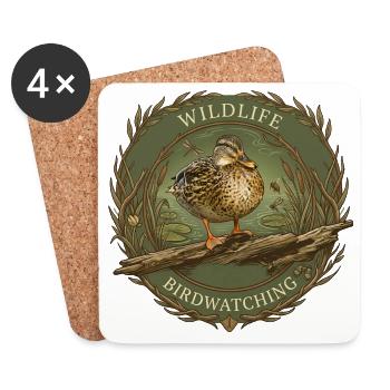 Emblème de la faune d’observation des oiseaux - Dessous de verre (lot de 4) - blanc - Devant