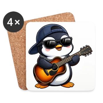 Cute Penguin with Sunglasses Guitarist Musician - Coasters (set of 4) - white - Front