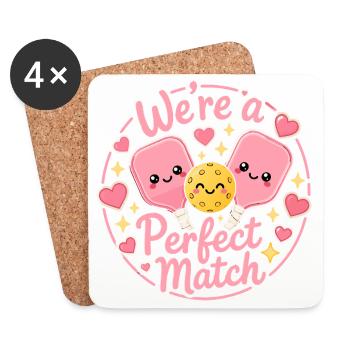 Pickleball Love: Das perfekte Kawaii-Duo - Untersetzer (4er-Set) - Weiß - Vorne