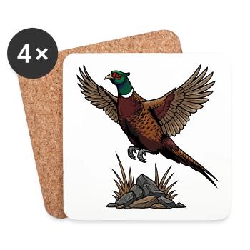 Ring-necked Pheasant in Flight Wild Nature - Coasters (set of 4) - white - Front