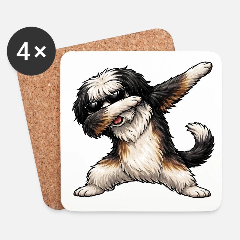 Dabbing Tibetan Terrier - Coasters (set of 4) - white