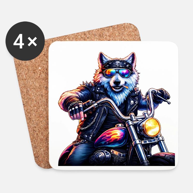 Neon Biker Wolf Motorradtier - Untersetzer (4er-Set) - Weiß
