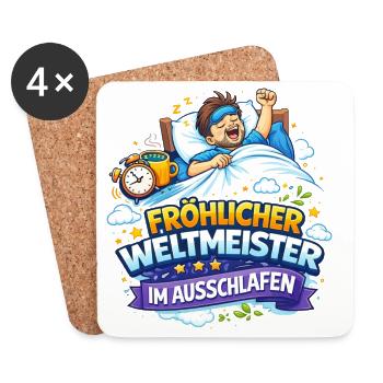 Schlafweltmeister im Ausschlafen - Untersetzer (4er-Set) - Weiß - Vorne