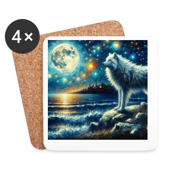 Arctic Wolf Starry Night - Coasters (set of 4) - white - Front
