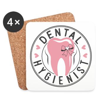 Logo Pink Tooth avec Bow Dental Hygiénistes - Dessous de verre (lot de 4) - blanc - Devant