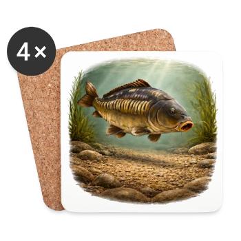 Conception de la pêche sous-marine de la carpe miroir - Dessous de verre (lot de 4) - blanc - Devant