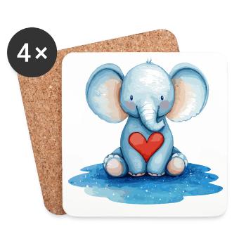 Blauer Elefant Herzfreund - Untersetzer (4er-Set) - Weiß - Vorne