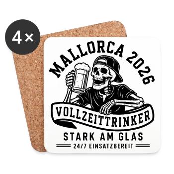 Mallorca 2026 Vollzeittrinker stark am Glas 24/7 - Untersetzer (4er-Set) - Weiß - Vorne