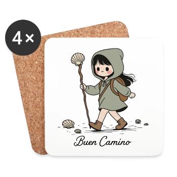 Pèlerin randonneuse sur le chemin de Compostelle - Dessous de verre (lot de 4) - blanc - Devant