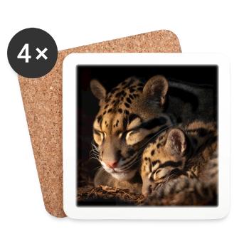 Clouded leopard with cub Loving wildcats - Coasters (set of 4) - white - Front