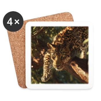 Leopard on Branch Powerful Big Cat Motif - Coasters (set of 4) - white - Front