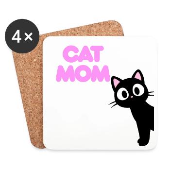 Cat Mom Shirt für echte Katzenliebhaberinnen Katze - Untersetzer (4er-Set) - Weiß - Vorne