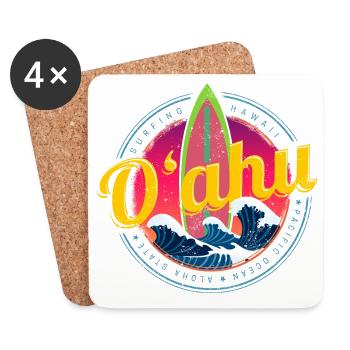 Oahu on Hawaii Island Vacation Vintage Surf Souvenir - Coasters (set of 4) - white - Front
