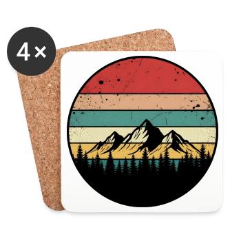 rétro avec montagnes et arbres - Cadeau pour amour - Dessous de verre (lot de 4) - blanc - Devant