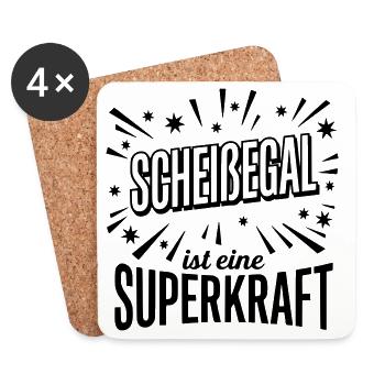 Scheissegal Superkraft - Lustiger Spruch Slogan - Untersetzer (4er-Set) - Weiß - Vorne