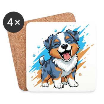 Cheerful puppy friend in a splash of color - Coasters (set of 4) - white - Front