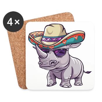 Sombrero drôle de Rhino - Dessous de verre (lot de 4) - blanc - Devant