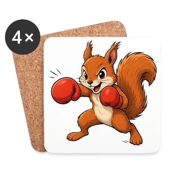Boxendes Eichhörnchen Cartoon Spaß Motiv  - Untersetzer (4er-Set) - Weiß - Vorne