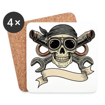Motorrad Biker V-Twin Motor Skull Rocker Pirat - Untersetzer (4er-Set) - Weiß - Vorne