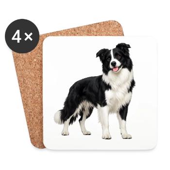 Schwarz-Weißer Border Collie - Untersetzer (4er-Set) - Weiß - Vorne