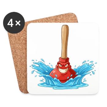 Water Anger Pungle with Wooden Stick - Coasters (set of 4) - white - Front