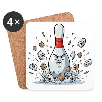 Explodierender Bowling-Pin Cartoon - Untersetzer (4er-Set) - Weiß - Vorne