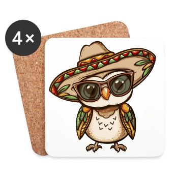 Sombrero comique drôle de la bande dessinée de la chouette - Dessous de verre (lot de 4) - blanc - Devant