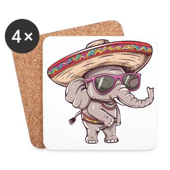 Elephant Comic Funny Sombrero - Coasters (set of 4) - white - Front