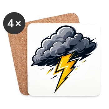 Nuage, Éclairs, Orage, Motif météo - Dessous de verre (lot de 4) - blanc - Devant
